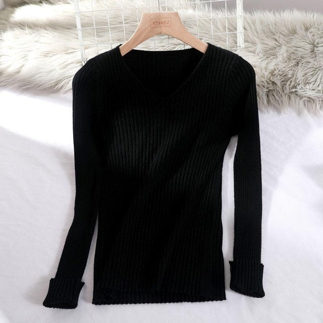 Basic V-neck Sweater - BUSINSTORE