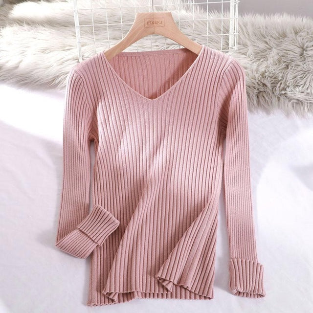 Basic V-neck Sweater - BUSINSTORE