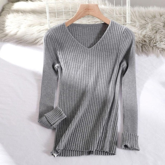 Basic V-neck Sweater - BUSINSTORE