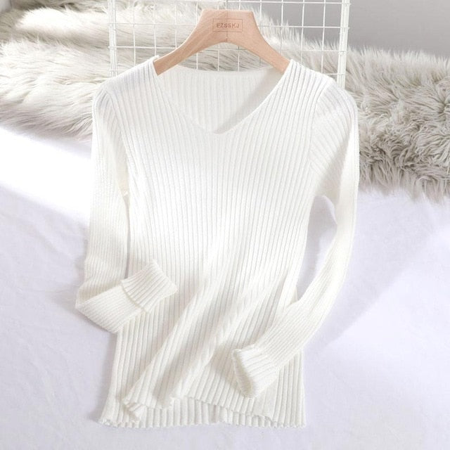 Basic V-neck Sweater - BUSINSTORE