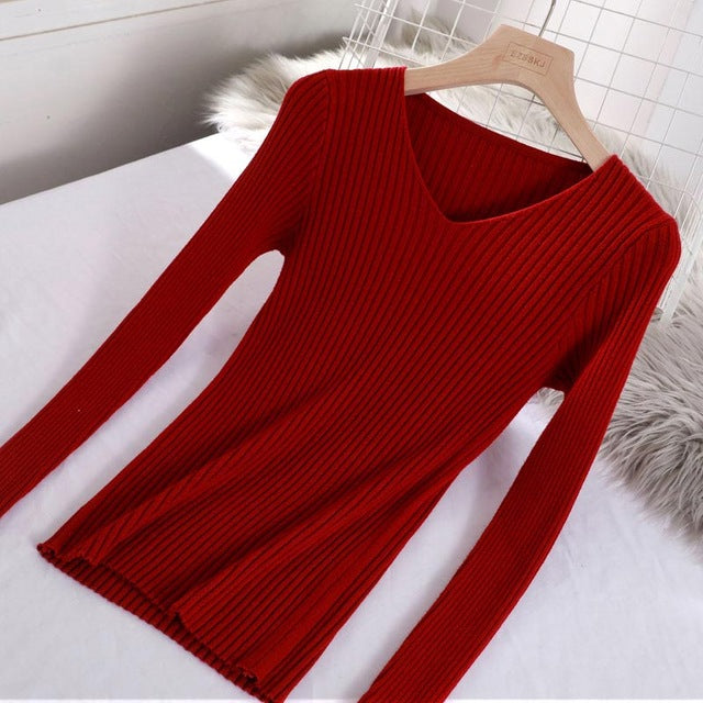 Basic V-neck Sweater - BUSINSTORE