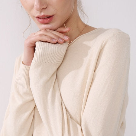 long sleeves curled O-neck sweater - BUSINSTORE