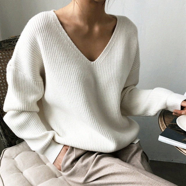 V-Neck Minimalist Tops Sweater - BUSINSTORE