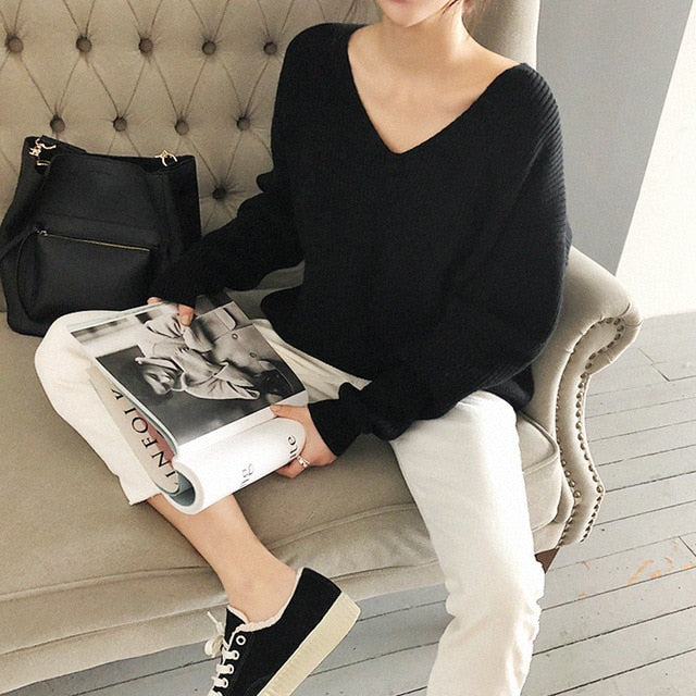 V-Neck Minimalist Tops Sweater - BUSINSTORE