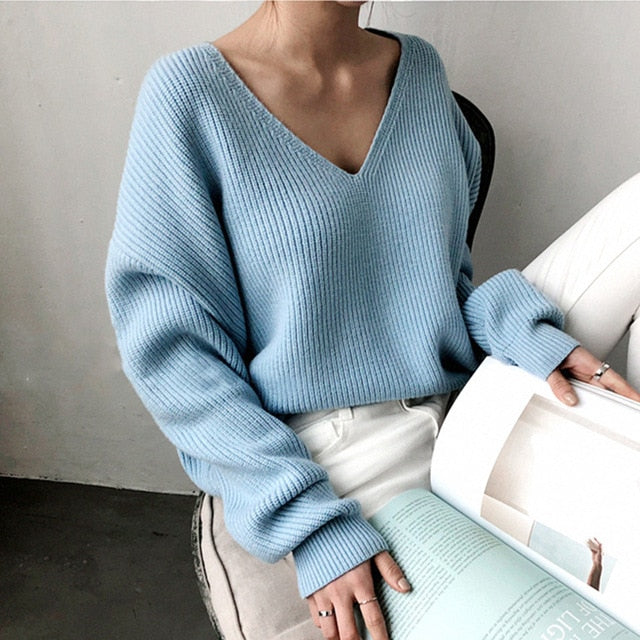 V-Neck Minimalist Tops Sweater - BUSINSTORE