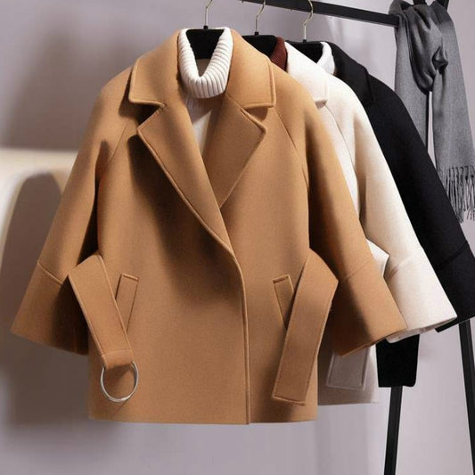 Short Woolen Coat Belt Jacket - BUSINSTORE