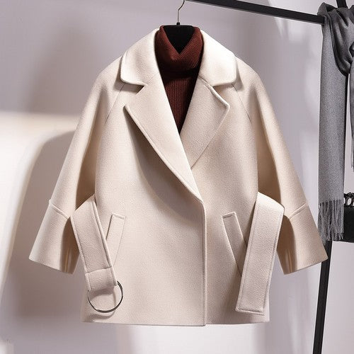 Short Woolen Coat Belt Jacket - BUSINSTORE