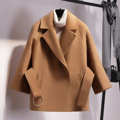 Short Woolen Coat Belt Jacket - BUSINSTORE