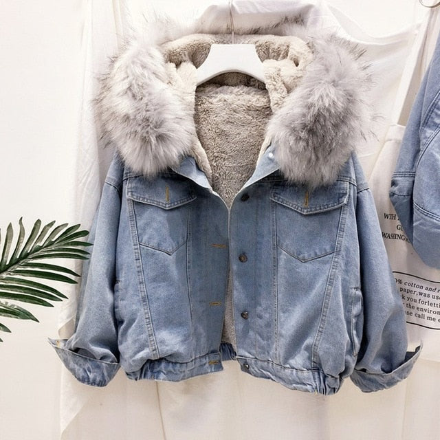 Velvet thick denim jacket - BUSINSTORE