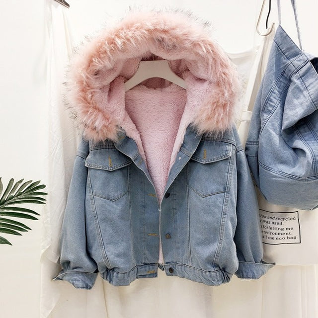 Velvet thick denim jacket - BUSINSTORE