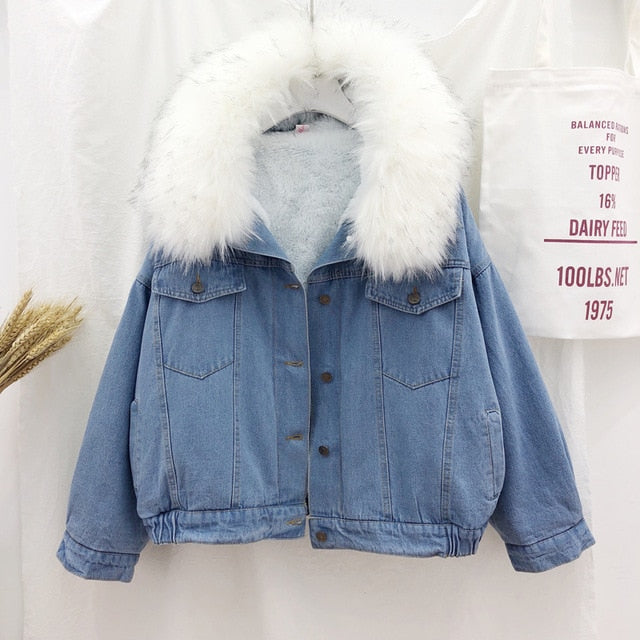 Velvet thick denim jacket - BUSINSTORE