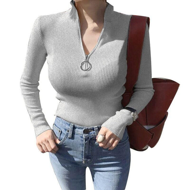 Turtleneck Zipper Knitted Sweater - BUSINSTORE