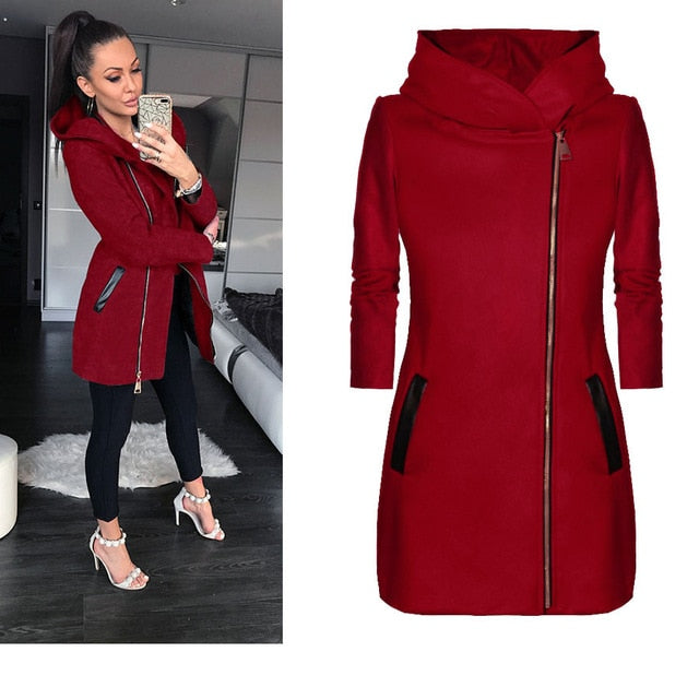 Solid Color Jacket Overcoat Zipper Long Sleeve - BUSINSTORE