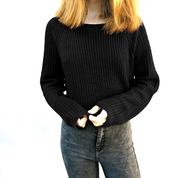 Long sleeve casual crop sweater - BUSINSTORE