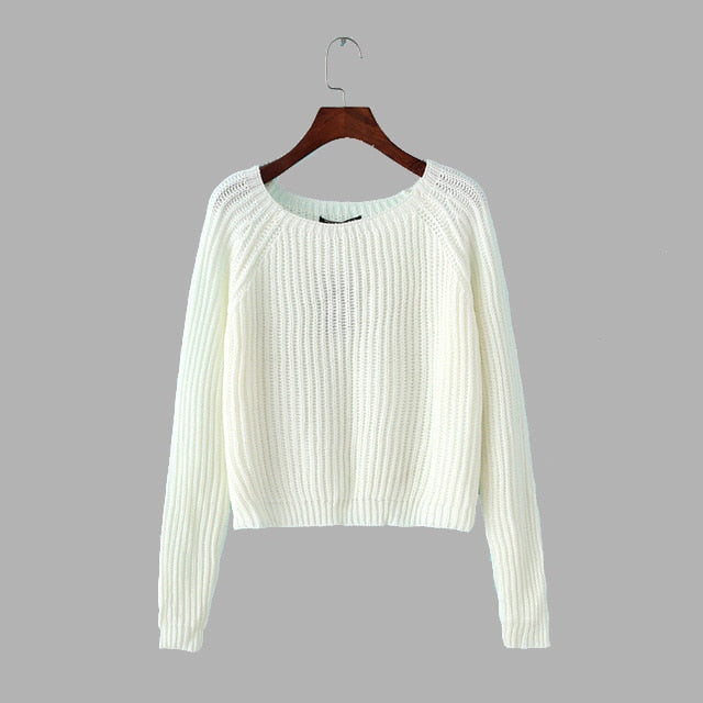 Long sleeve casual crop sweater - BUSINSTORE