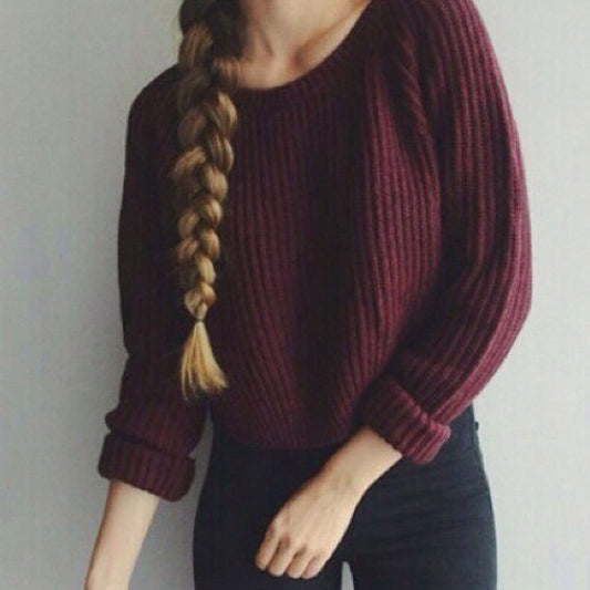 Long sleeve casual crop sweater - BUSINSTORE