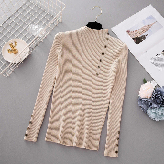 Button Turtleneck Sweater - BUSINSTORE