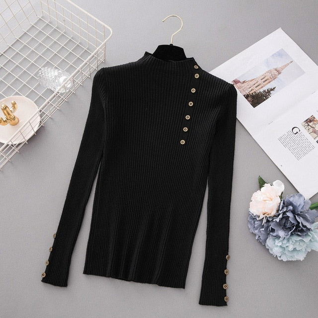 Button Turtleneck Sweater - BUSINSTORE