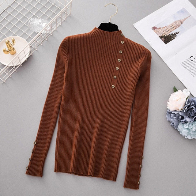 Button Turtleneck Sweater - BUSINSTORE