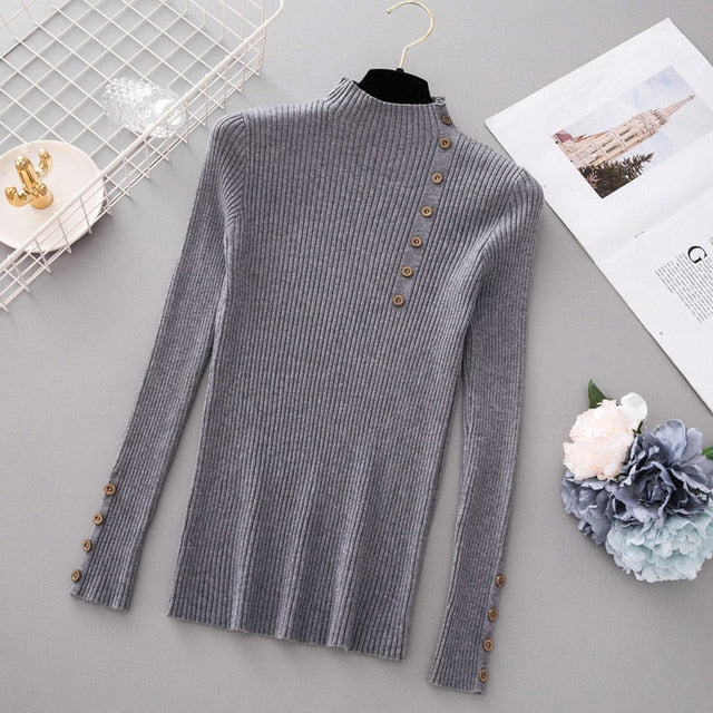 Button Turtleneck Sweater - BUSINSTORE