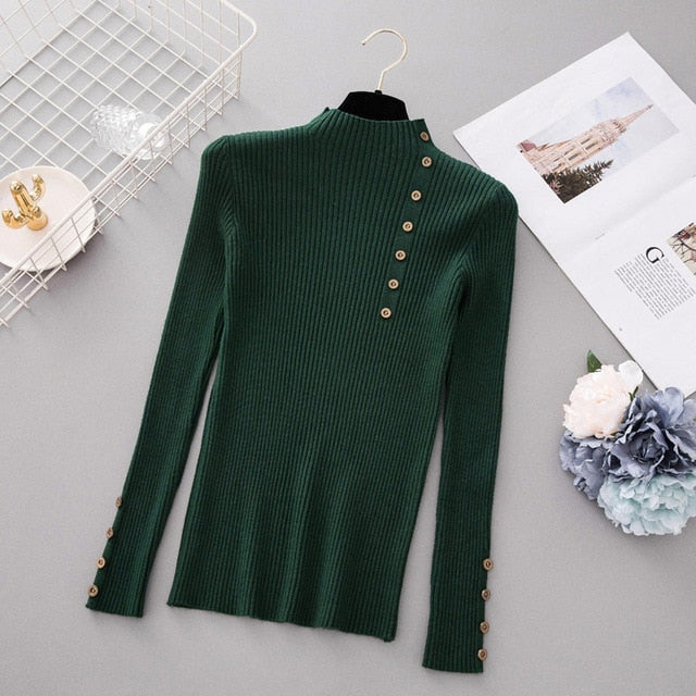 Button Turtleneck Sweater - BUSINSTORE