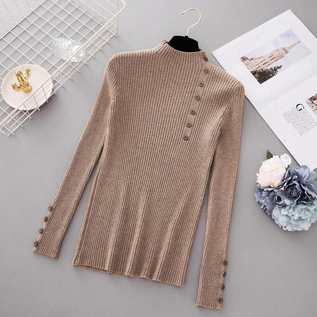 Button Turtleneck Sweater - BUSINSTORE