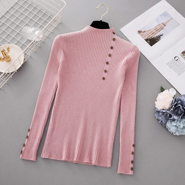 Button Turtleneck Sweater - BUSINSTORE