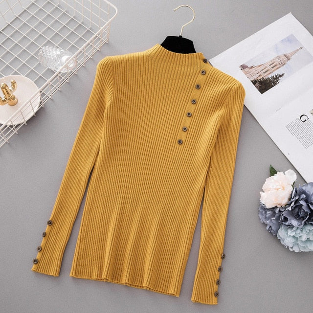 Button Turtleneck Sweater - BUSINSTORE