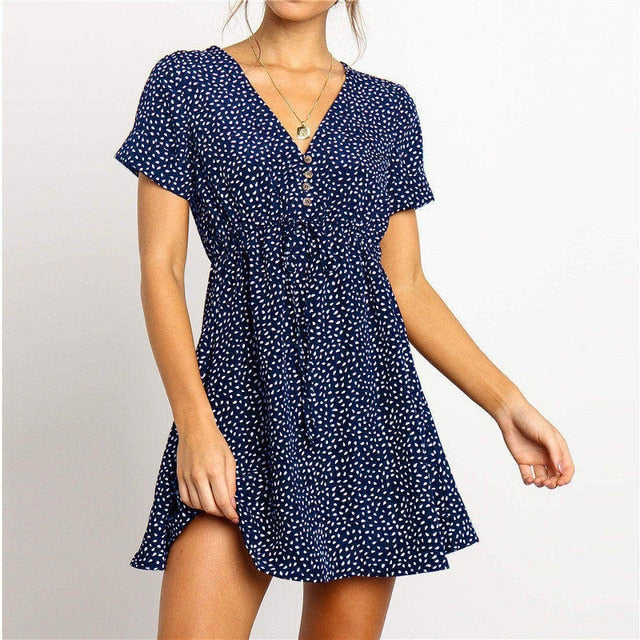 Summer Dress with Casual Short Sleeve - BUSINSTORE